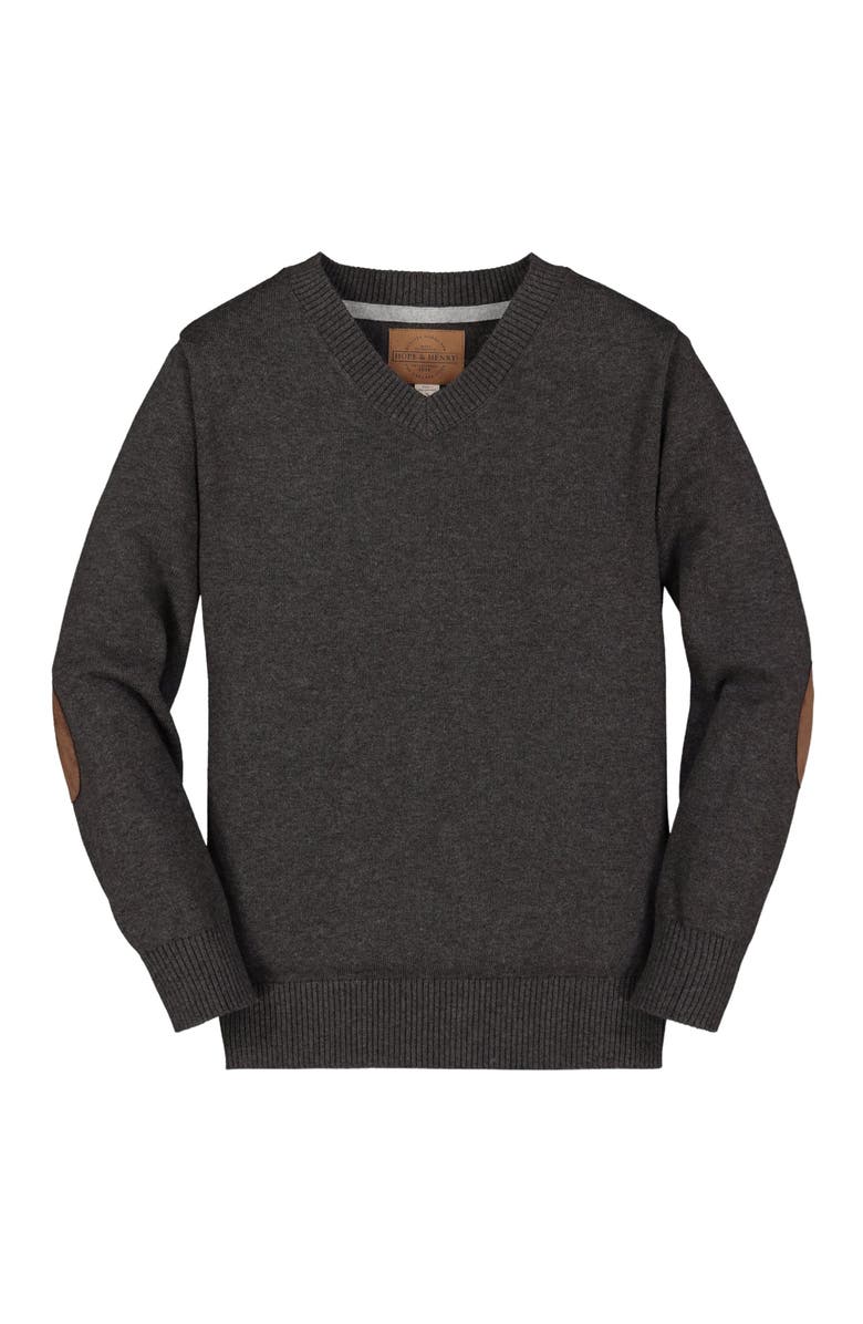 Hope
Henry Baby Boys
Organic Fine Gauge V-Neck Sweater with Elbow Patches, Infant, Main, color, Charcoal Heather