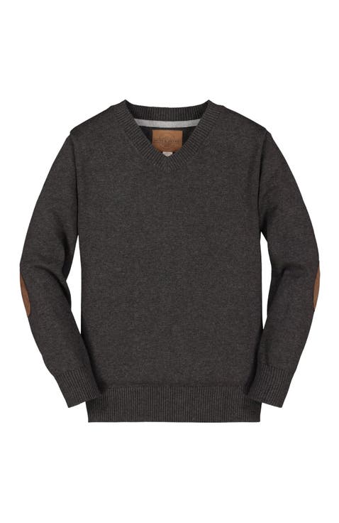 Baby Boys' Organic Fine Gauge V-Neck Sweater with Elbow Patches, Infant