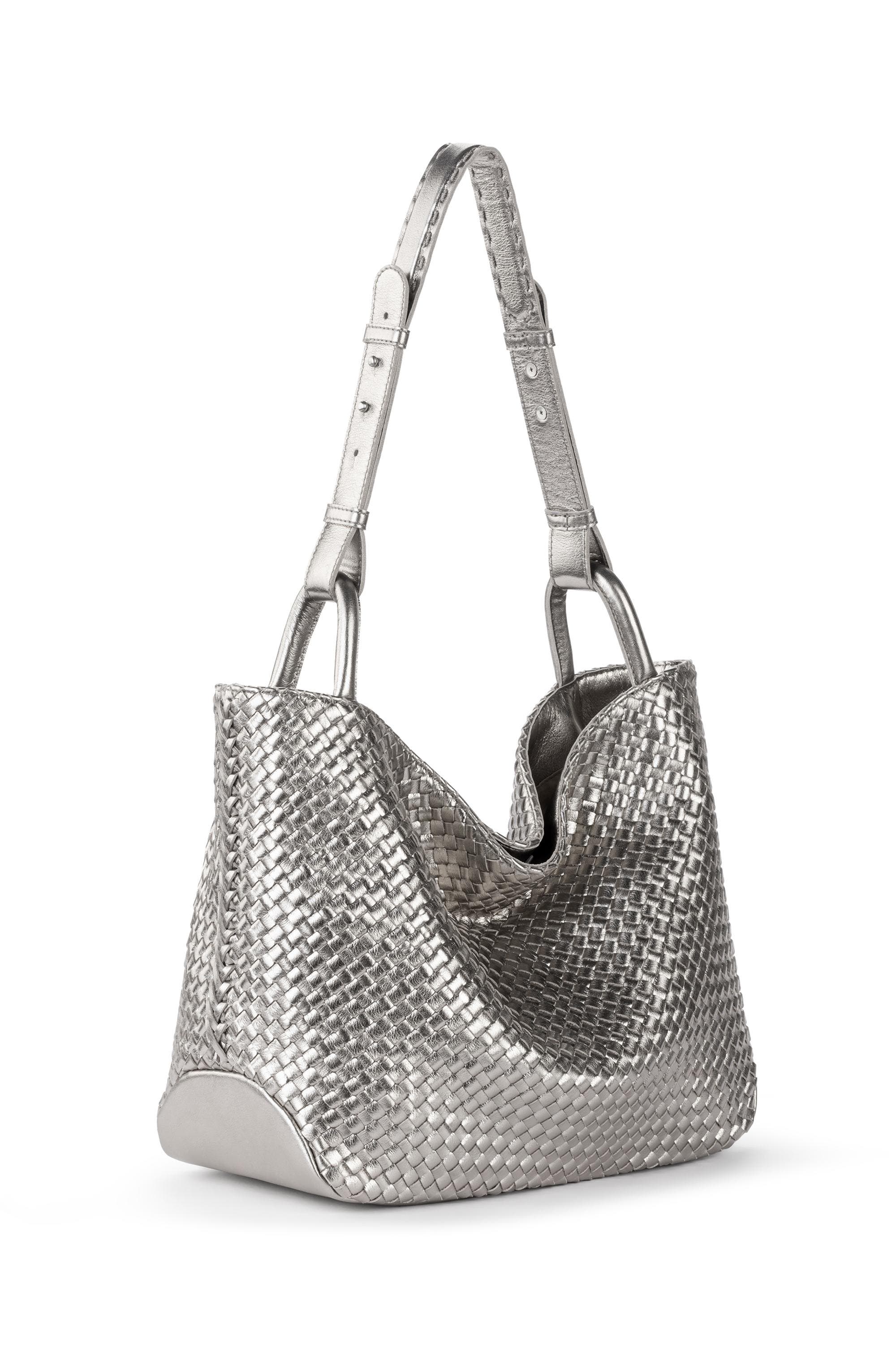 Los Feliz Medium Tote Woven Leather Bag, Alternate, color, Pyrite Woven