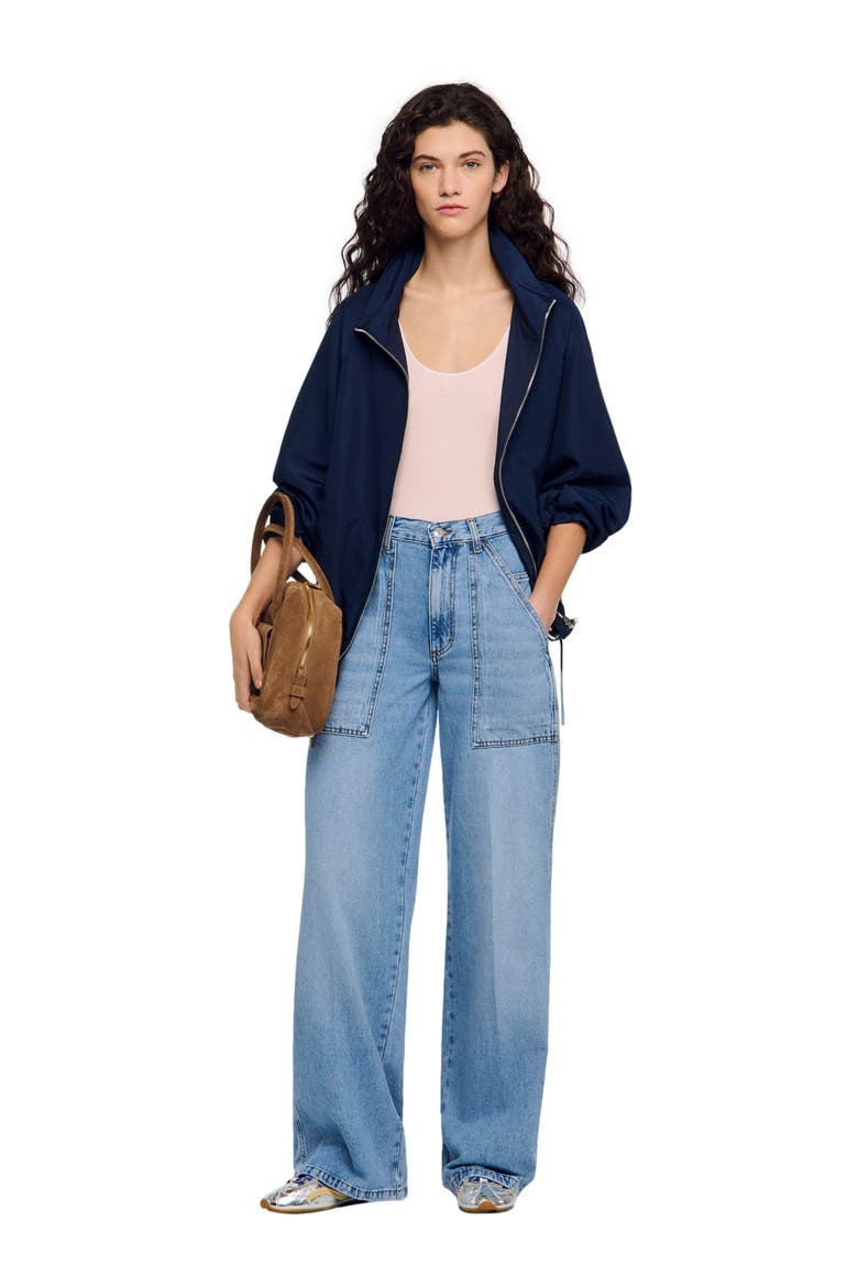 Faded wide straight-leg jeans, Alternate, color, Blue jean