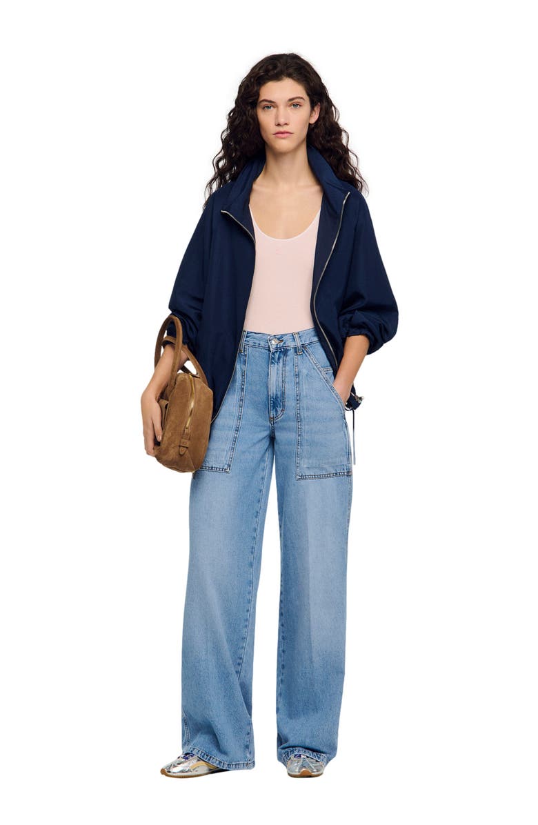 SANDRO Faded wide straight-leg jeans, Alternate, color, Blue Jean