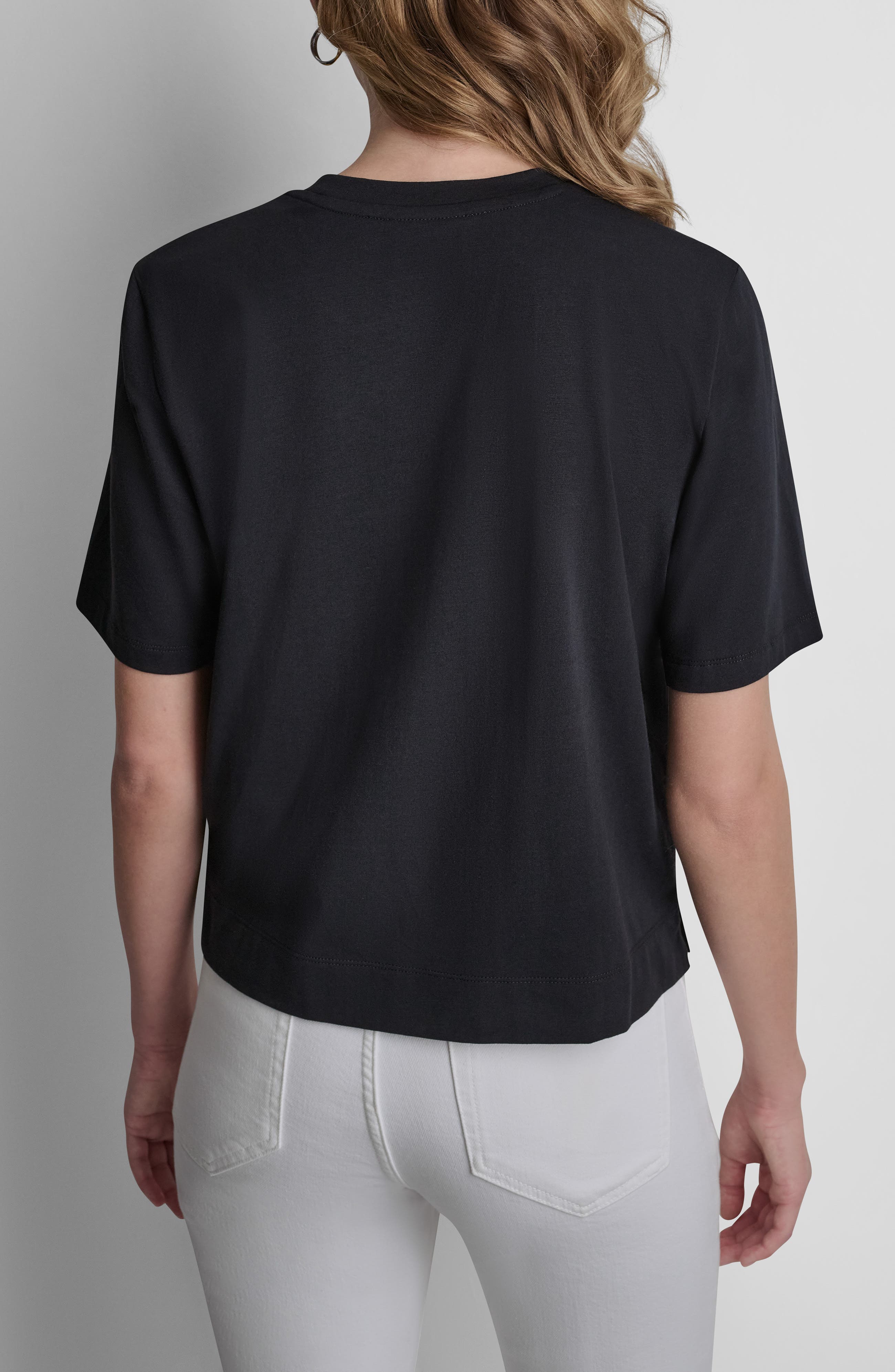 Rhinestone Border Logo Stretch Cotton Graphic T-Shirt - image 2