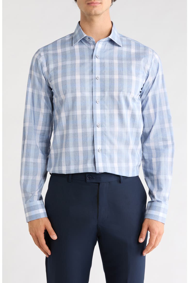 Heathered Block Check Trim Fit Shirt, Main, color, DUSTY BLUE