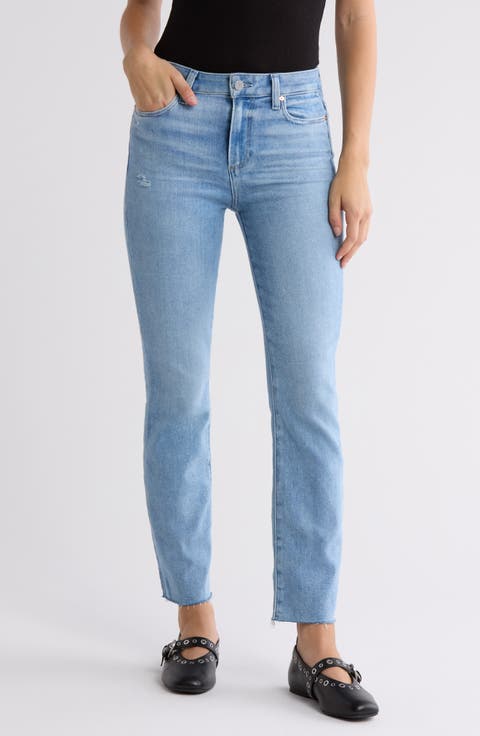 Cindy High Waist Raw Hem Ankle Straight Leg Jeans (In Tune Distressed)