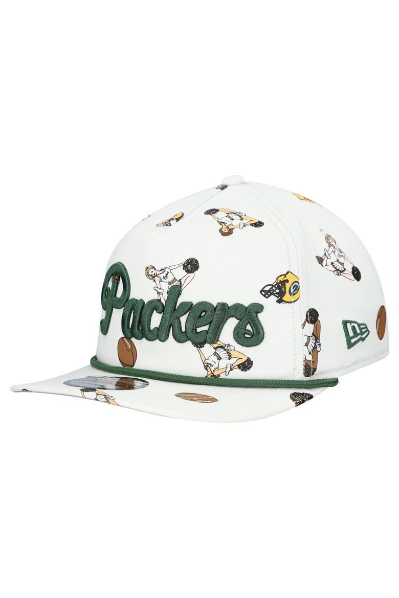 Men's New Era  White Green Bay Packers Team Cheer 19TWENTY Snapback Hat, Main, color, White