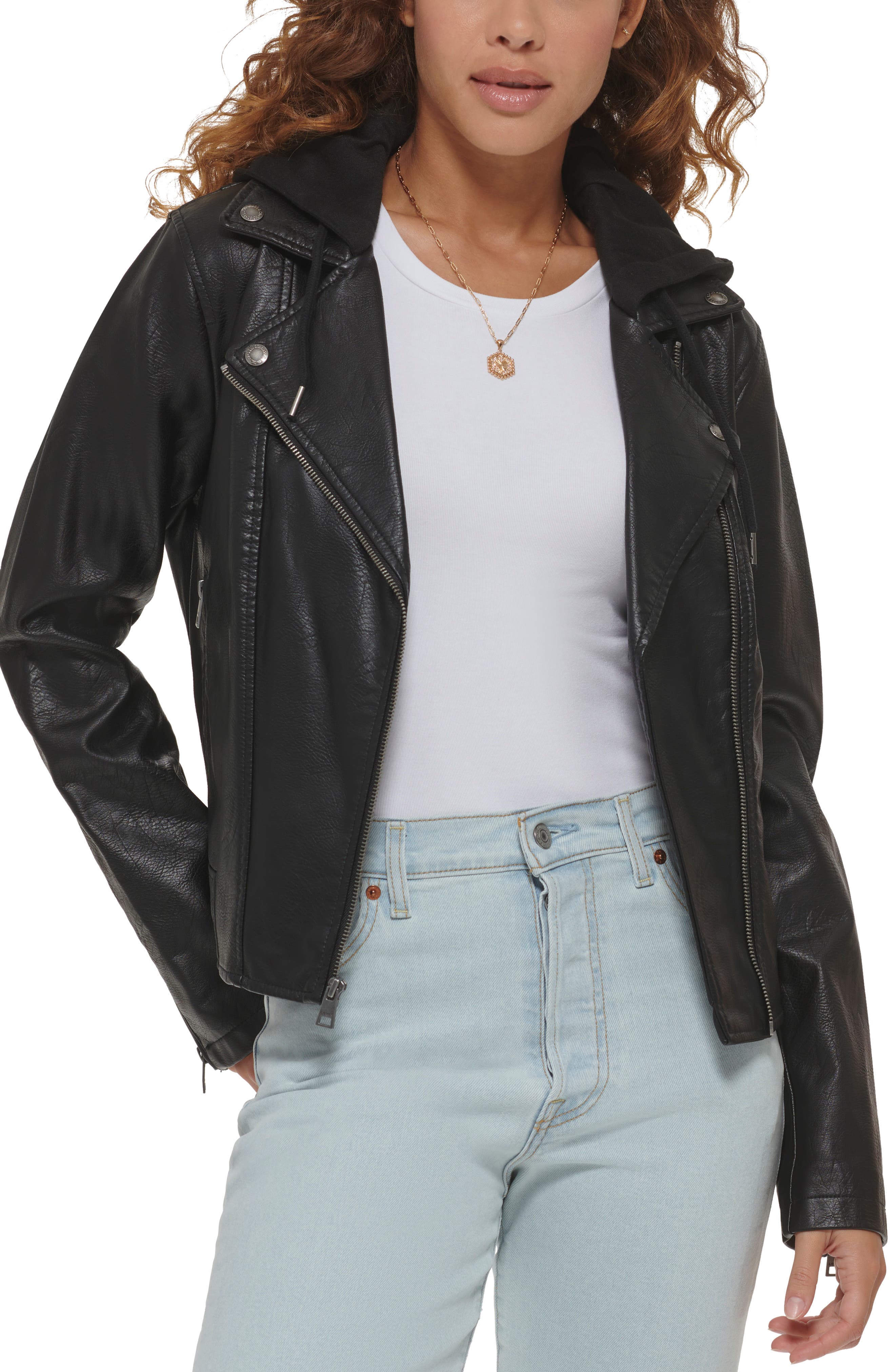 Levi's® Fleece Hood Faux Leather Moto Jacket