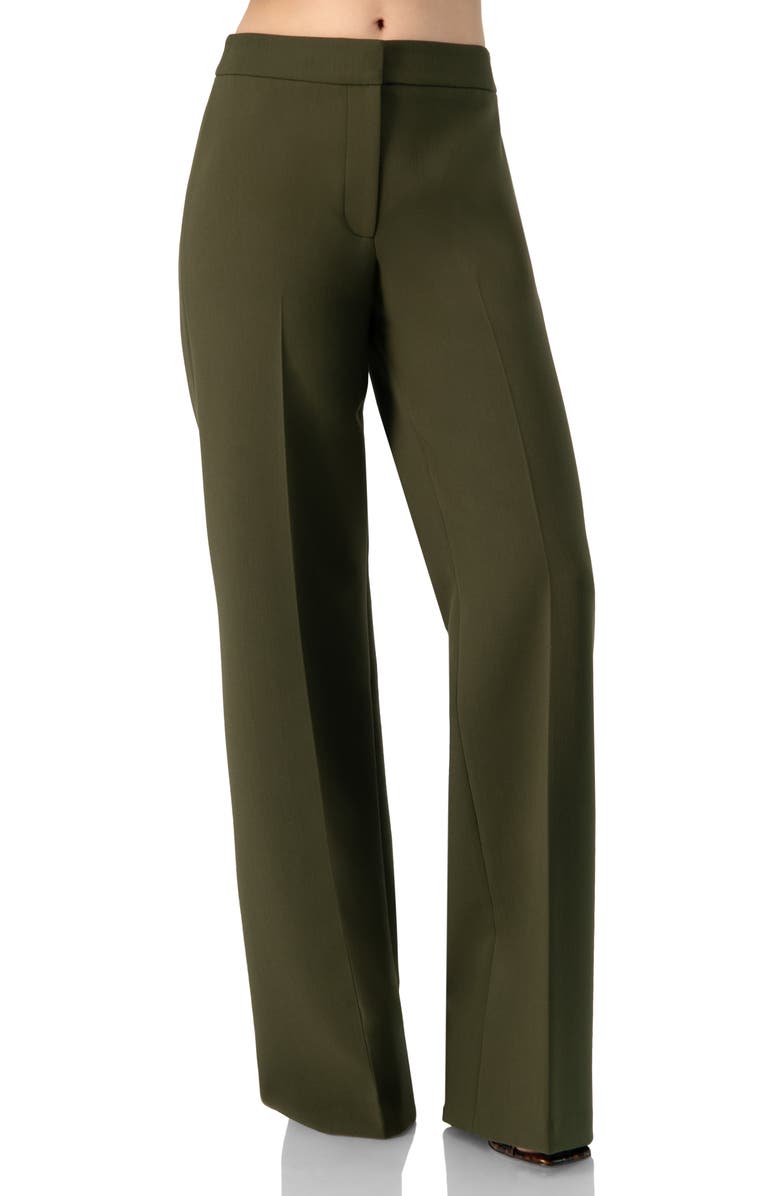 IVONNE Straight Solid Gabardine Trousers, Main, color, Green