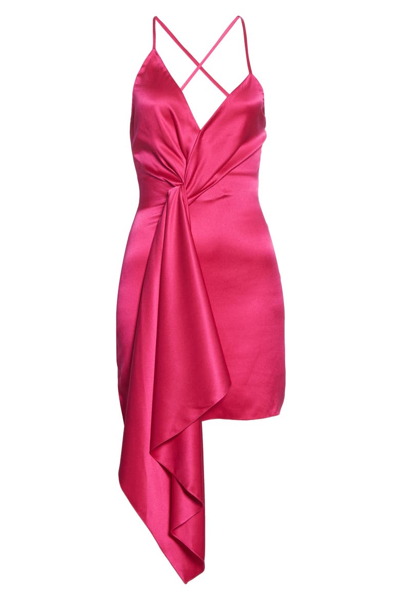 Plunge Neck Silk Minidress, Alternate, color, AZALEA