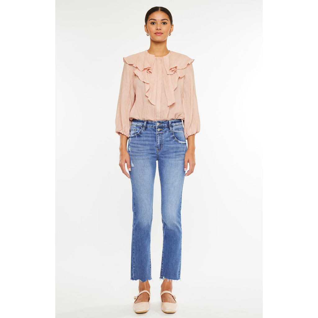 Kancan Kathleen Essentials High Rise Slim Straight Jeans In Blue