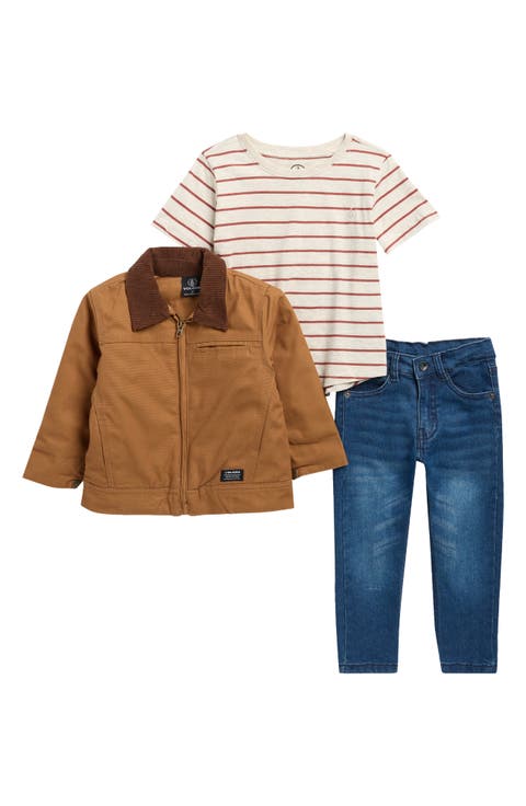 Kids' Washed Canvas Jacket, T-Shirt & Jeans Set (Little Kid)