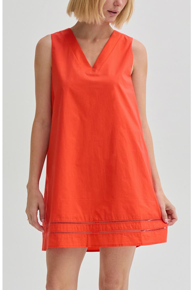 Lattice Trim Poplin Mini Dress, Main, color, Burnt Orange