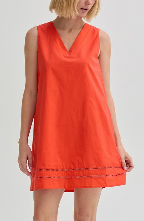 Lattice Trim Poplin Mini Dress