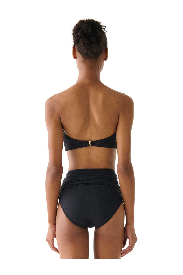 Contrast Rosette Solids Bandeau Bra Swim Top, Alternate, color, Black