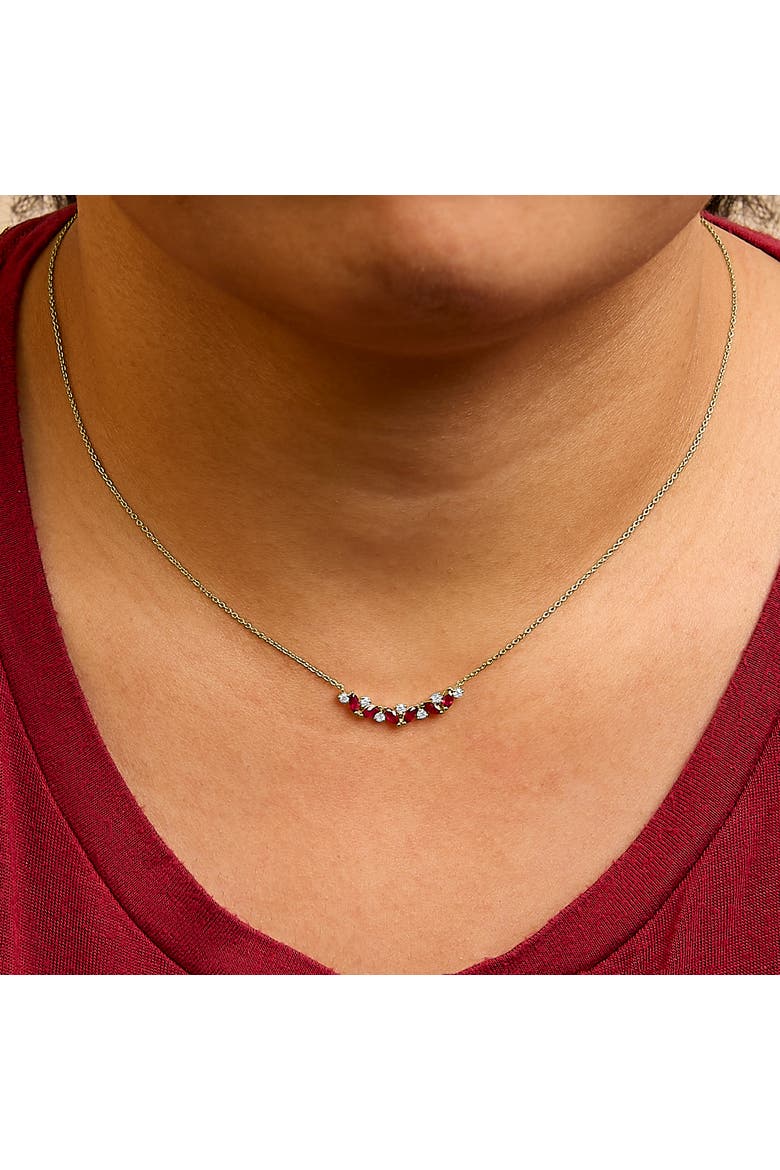 14K Yellow Gold Red Ruby and Diamond Trio Bar Line Necklace, Alternate, color, Yellow