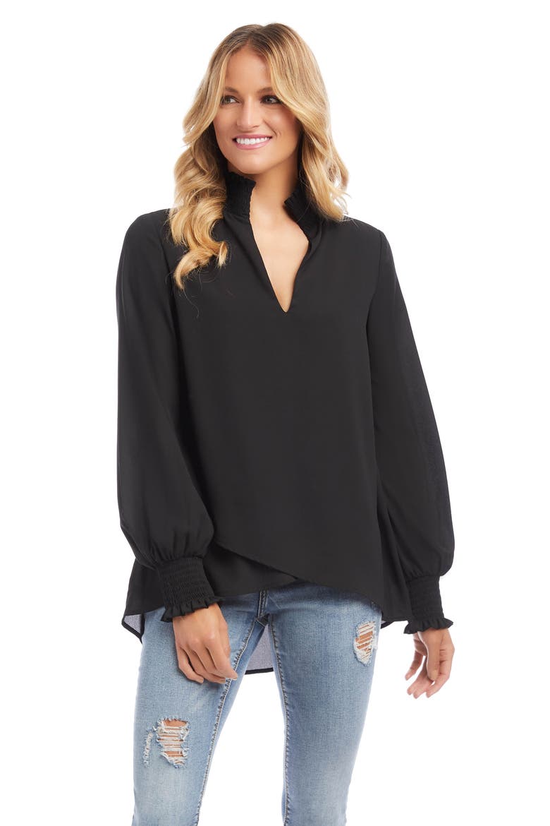 Smocked Crossover Top, Alternate, color, BLACK