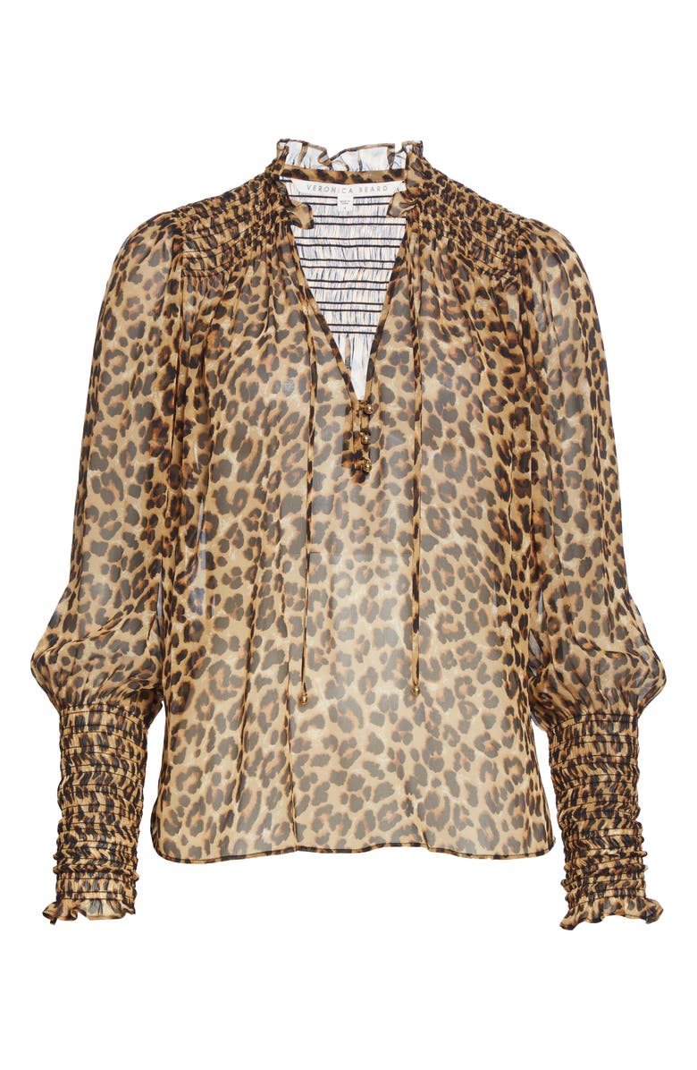 Veronica Beard Jaz Leopard Print Silk Chiffon Blouse, Alternate, color,
