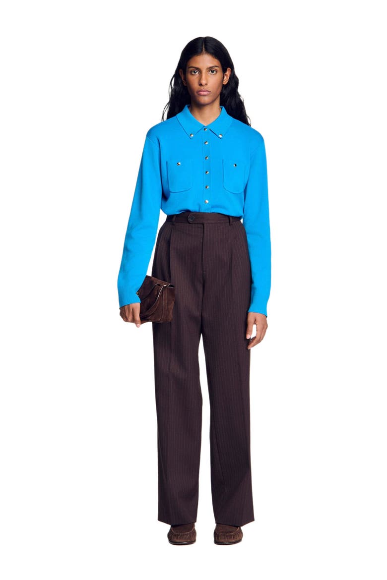 Striped straight-leg trousers, Alternate, color, Marron / bleu