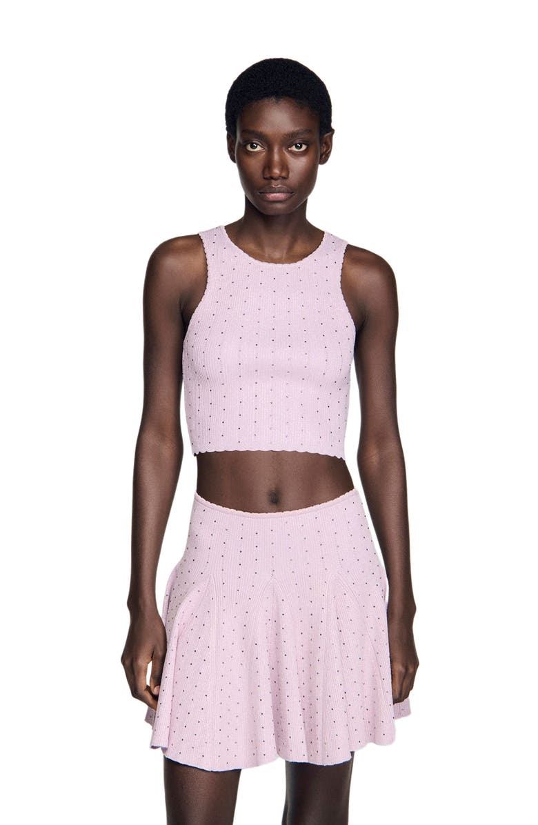 SANDRO Rhinestone knit crop top, Alternate, color, Mauve