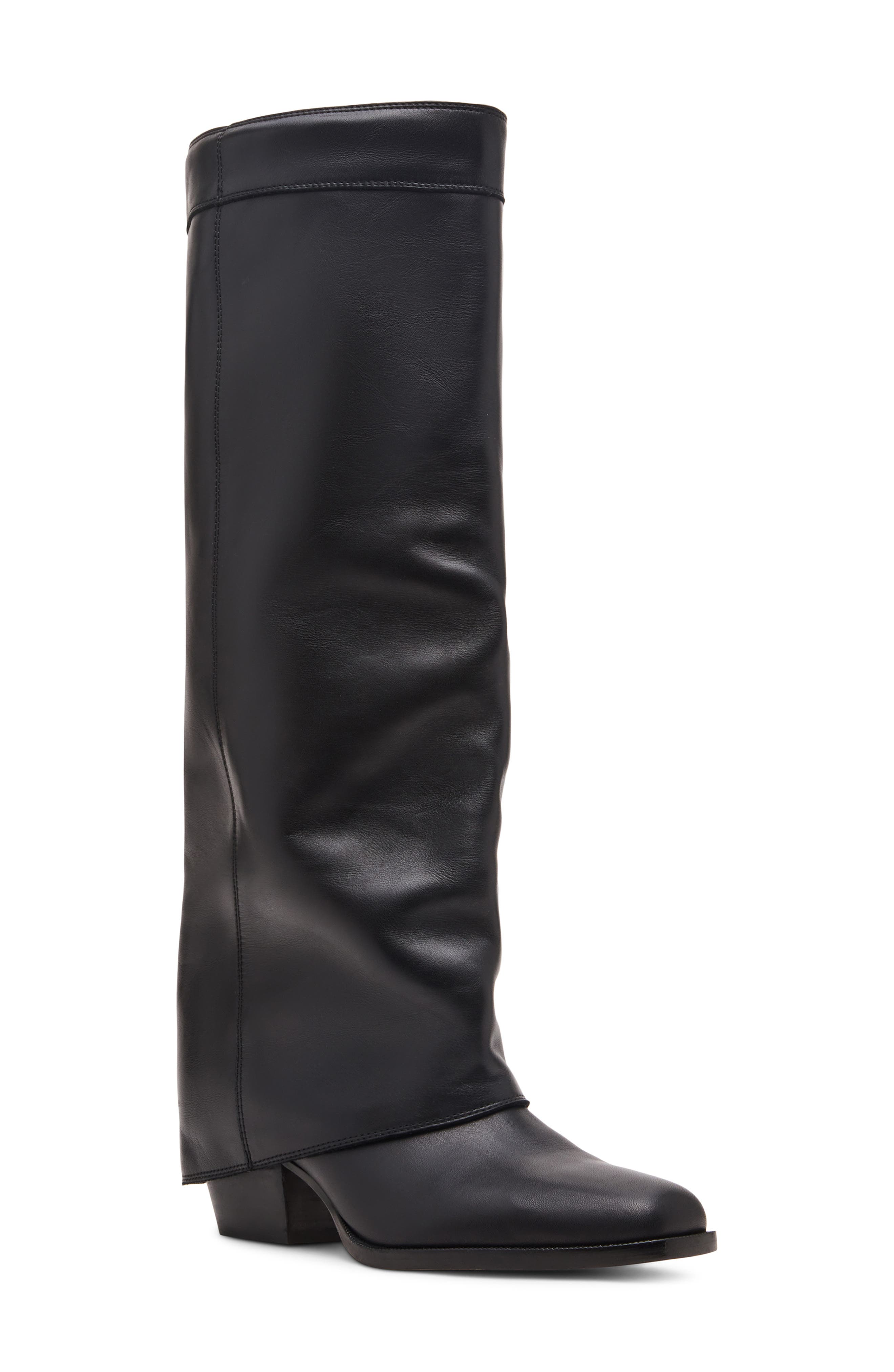 Steve Madden Winnick Foldover Knee High Boot, Main, color, Black Leather