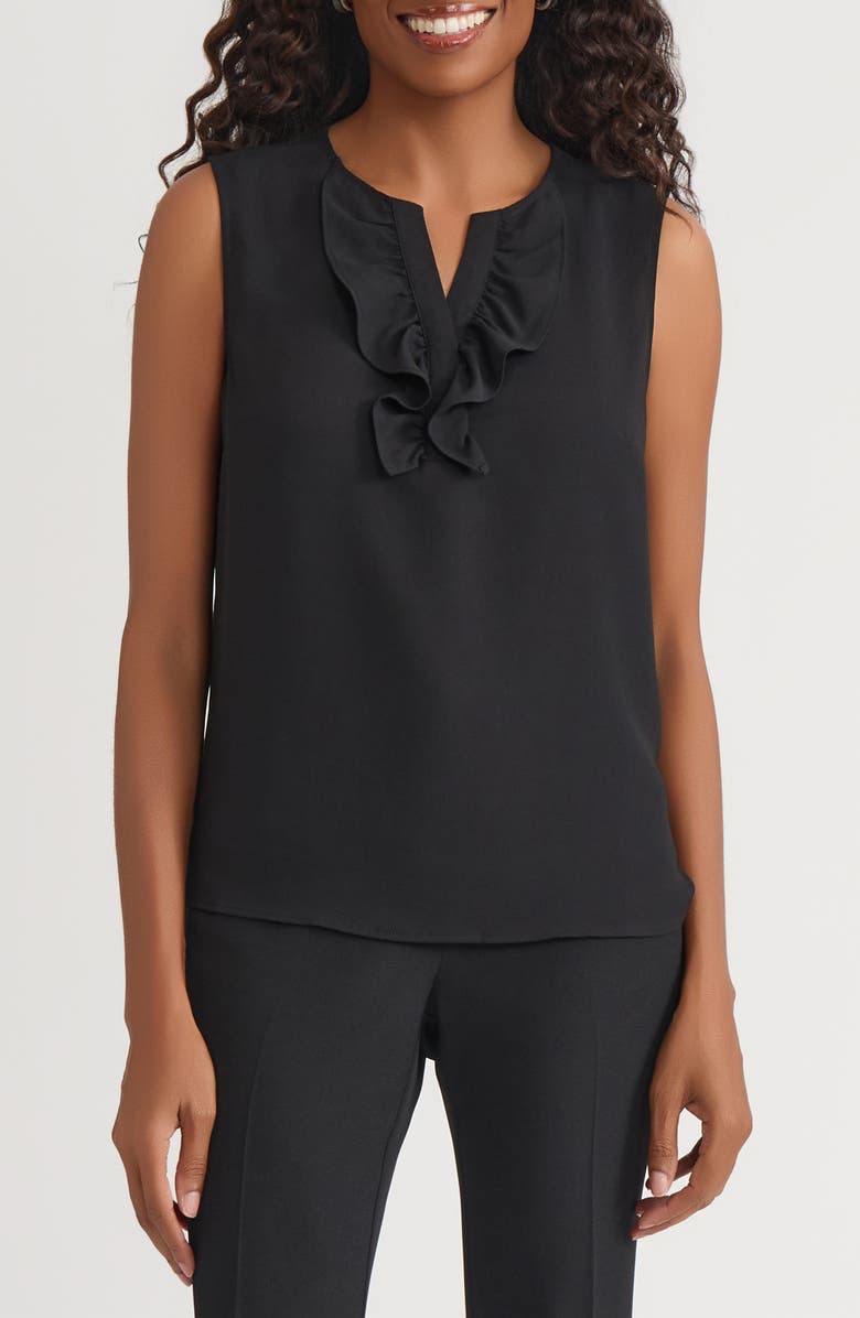 KASPER Ruffle Front Sleeveless Top, Main, color, Black