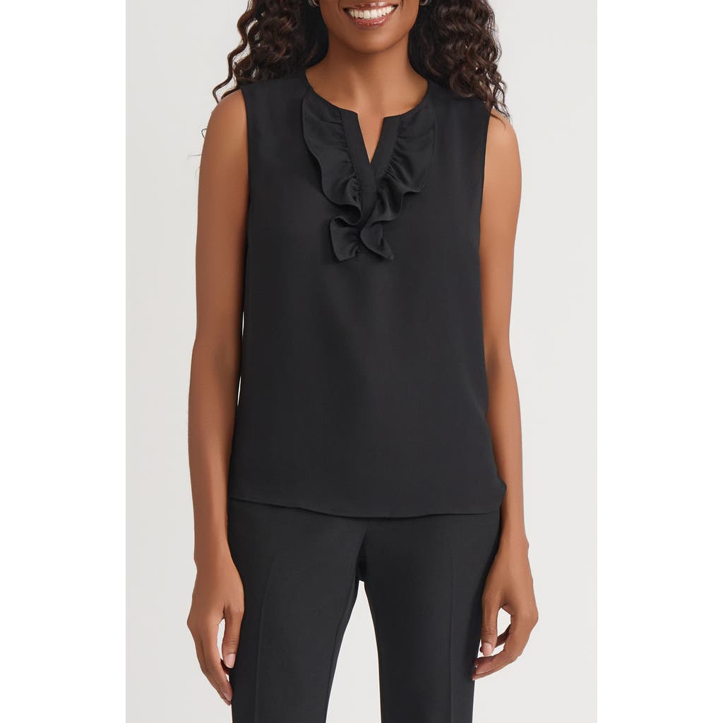 Kasper Ruffle Front Sleeveless Top In Black