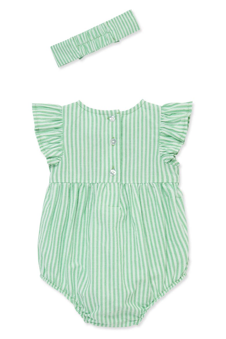 Stripe Floral Bubble Romper & Headband Set, Alternate, color, GREEN