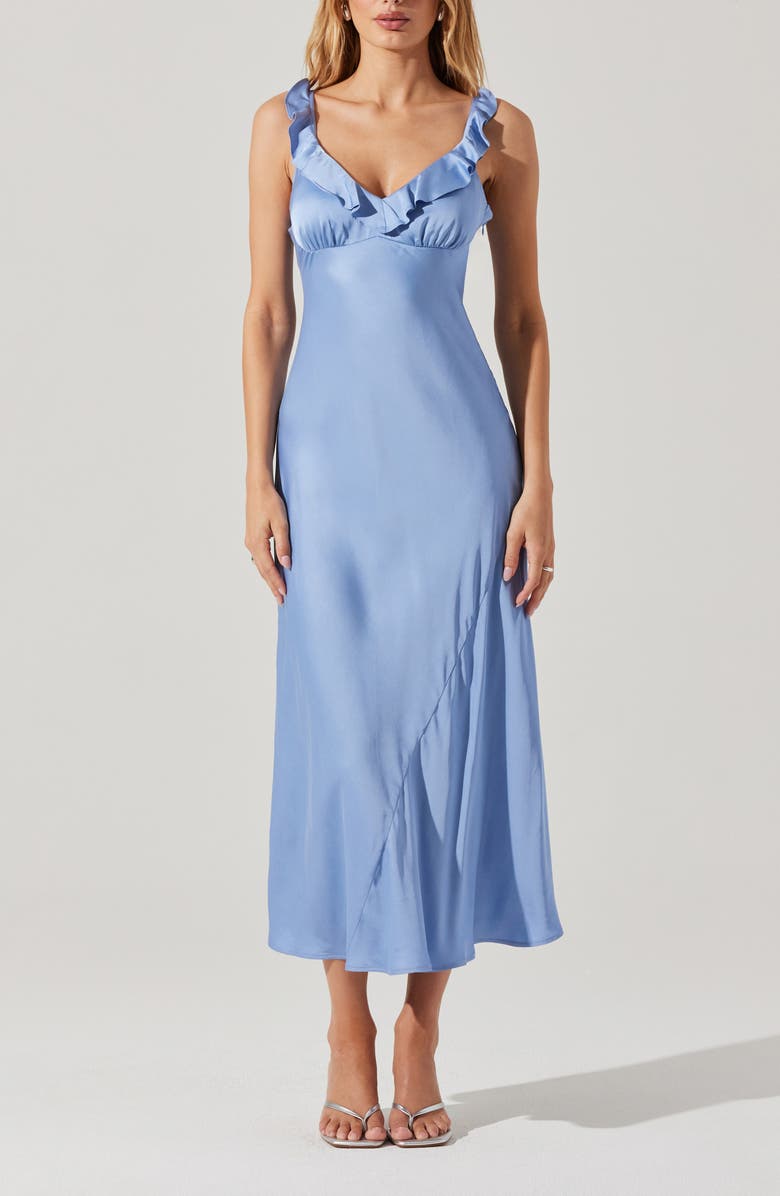 ASTR the Label Zoie Ruffle Neck Satin Slipdress, Alternate, color, Sky Blue