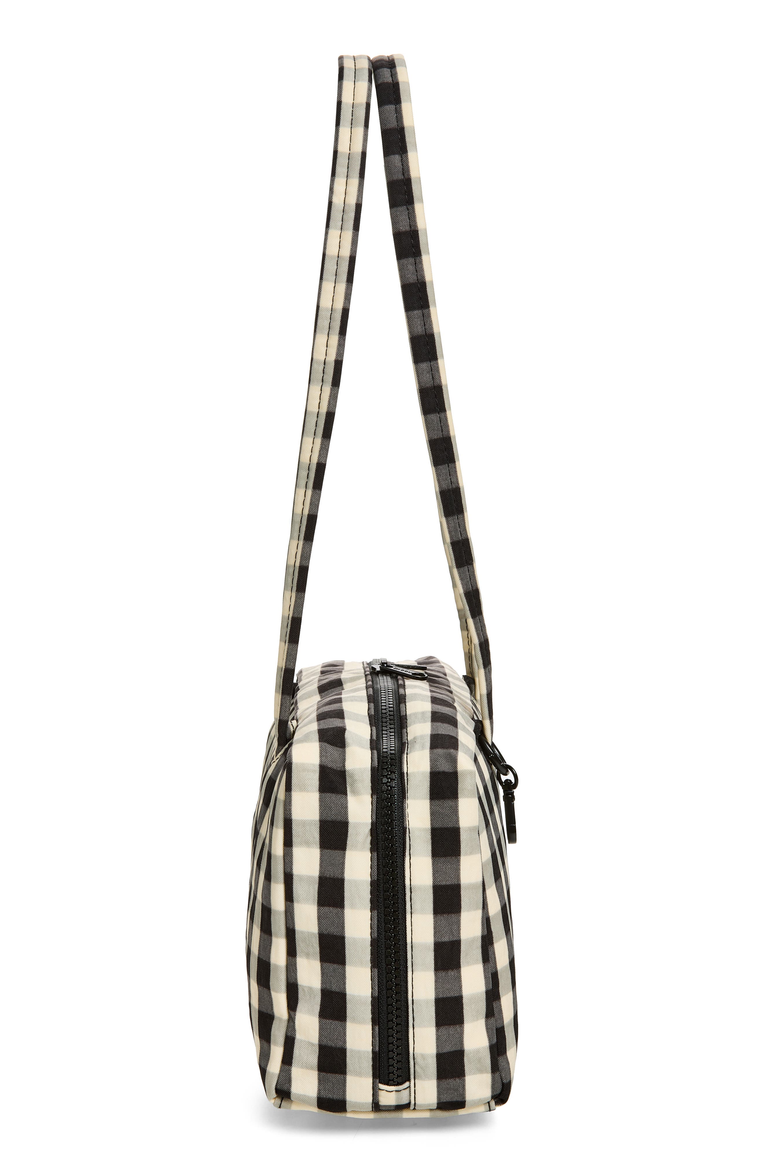 Recycled Nylon Bowler Bag, Alternate, color, BLACK AND CREAM GINGHAM