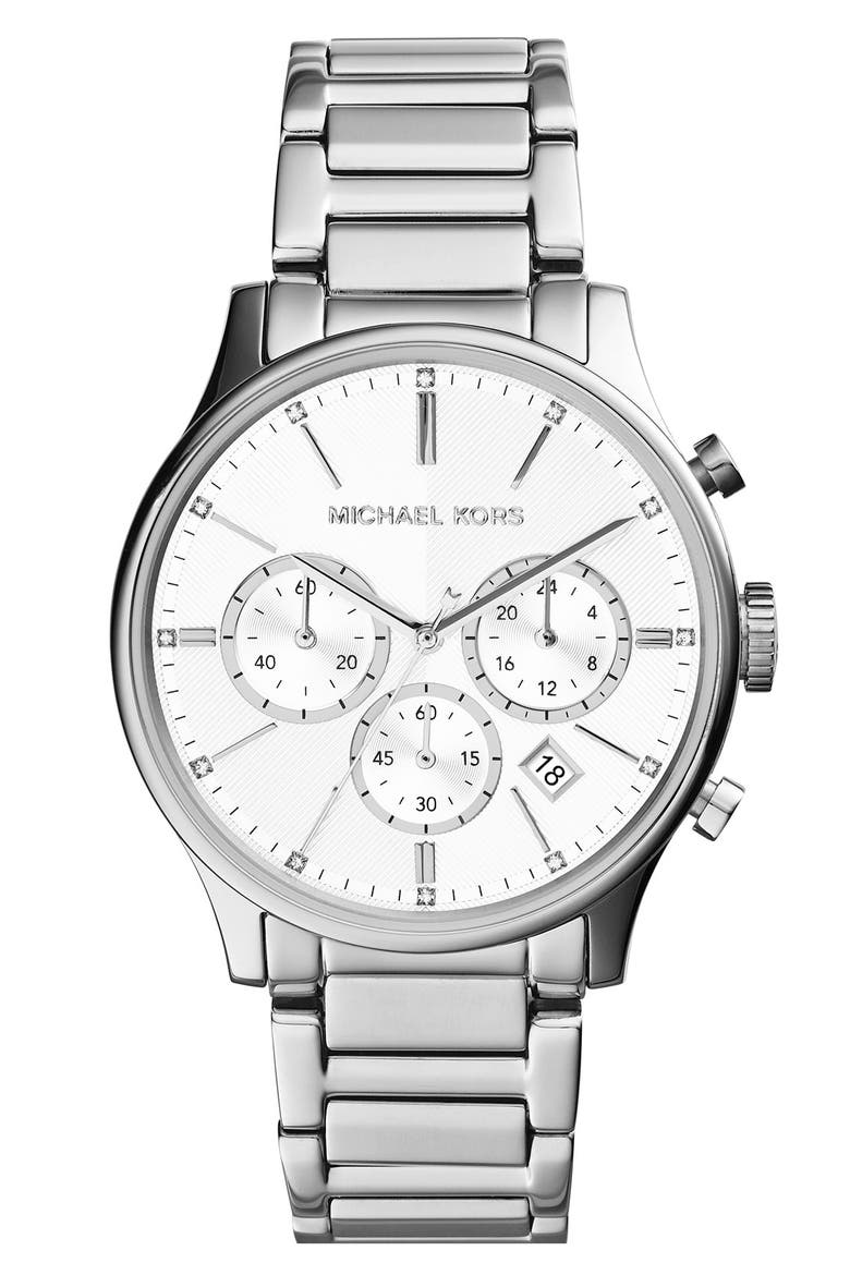 Michael Kors 'Bailey' Chronograph Bracelet Watch, 39mm (Nordstrom Exclusive), Main, color, SILVER