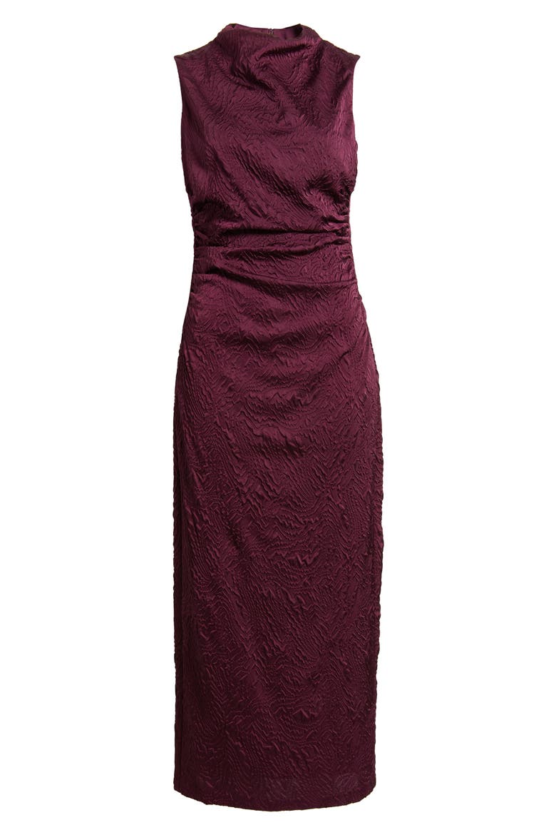 Leaf Jacquard Cowl Neck Sheath Dress, Alternate, color, BURGUNDY