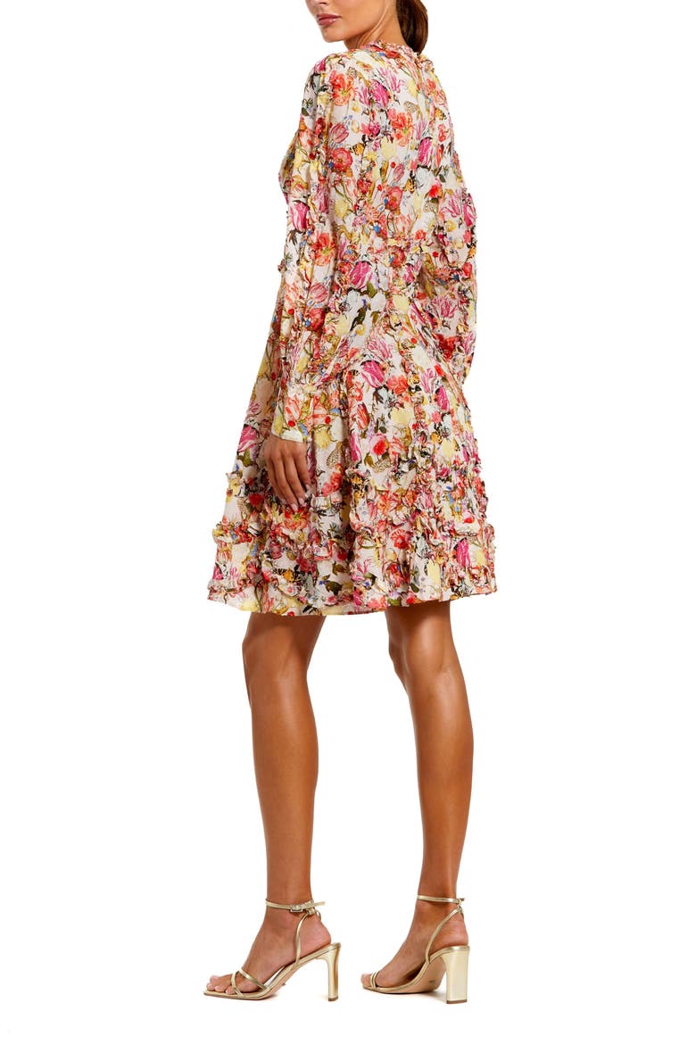 Ruffle Floral V Neck Cotton Mini Dress, Alternate, color, Pink Multi