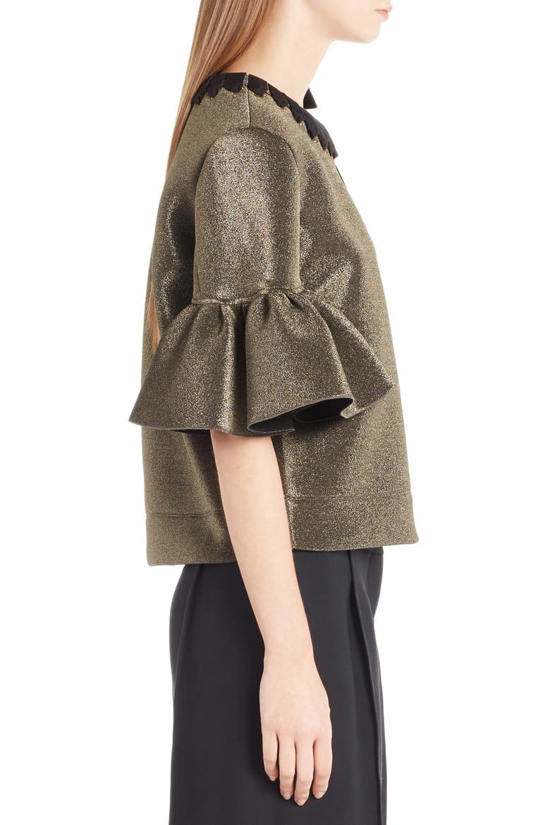 Metallic Neoprene Bell Sleeve Top, Alternate, color, GOLD