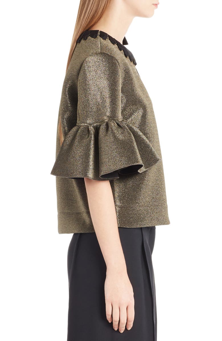 Fendi Metallic Neoprene Bell Sleeve Top, Alternate, color, Gold