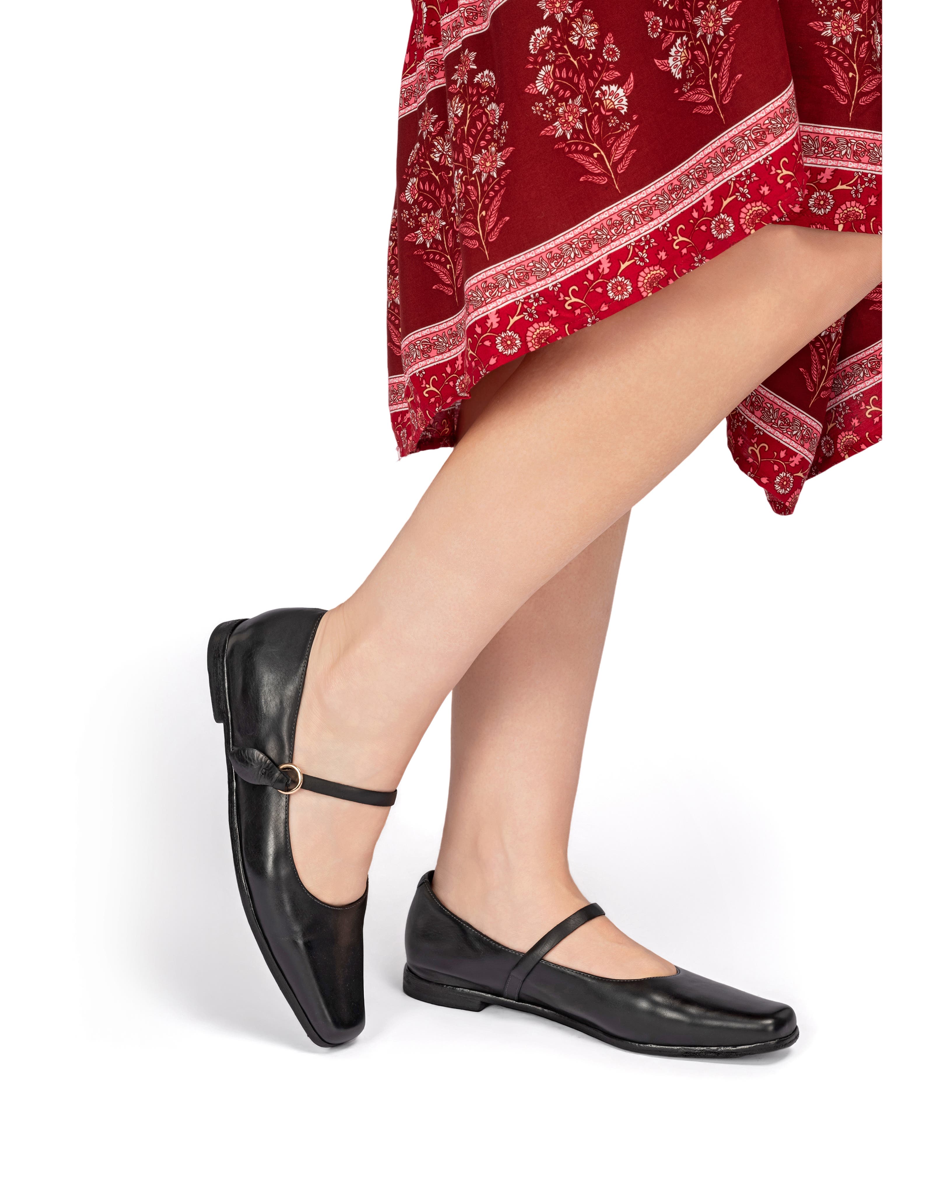 OLD TREND Classic Genuine Leather Polished Vintage Mary Jane Flat, Alternate, color, Black