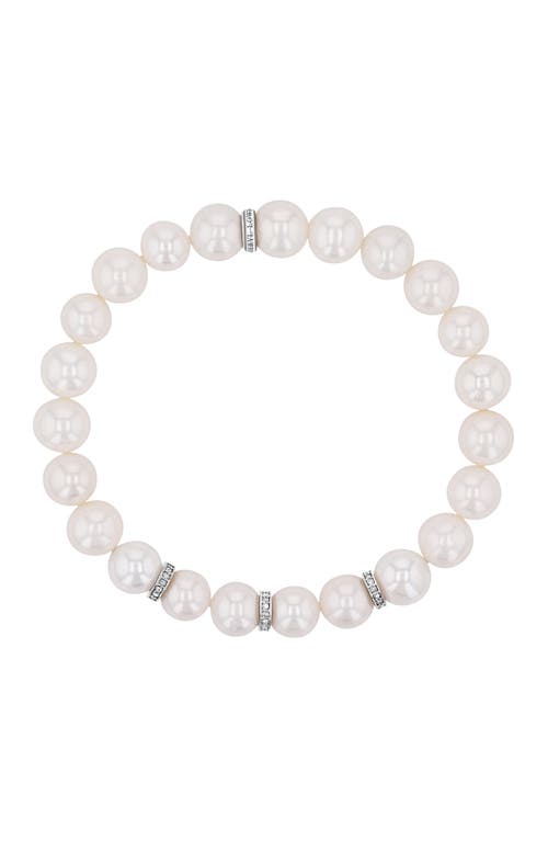 Sheryl Lowe Pearl 8mm Bead Bracelet With 3 Diamond Rondelles In Silver