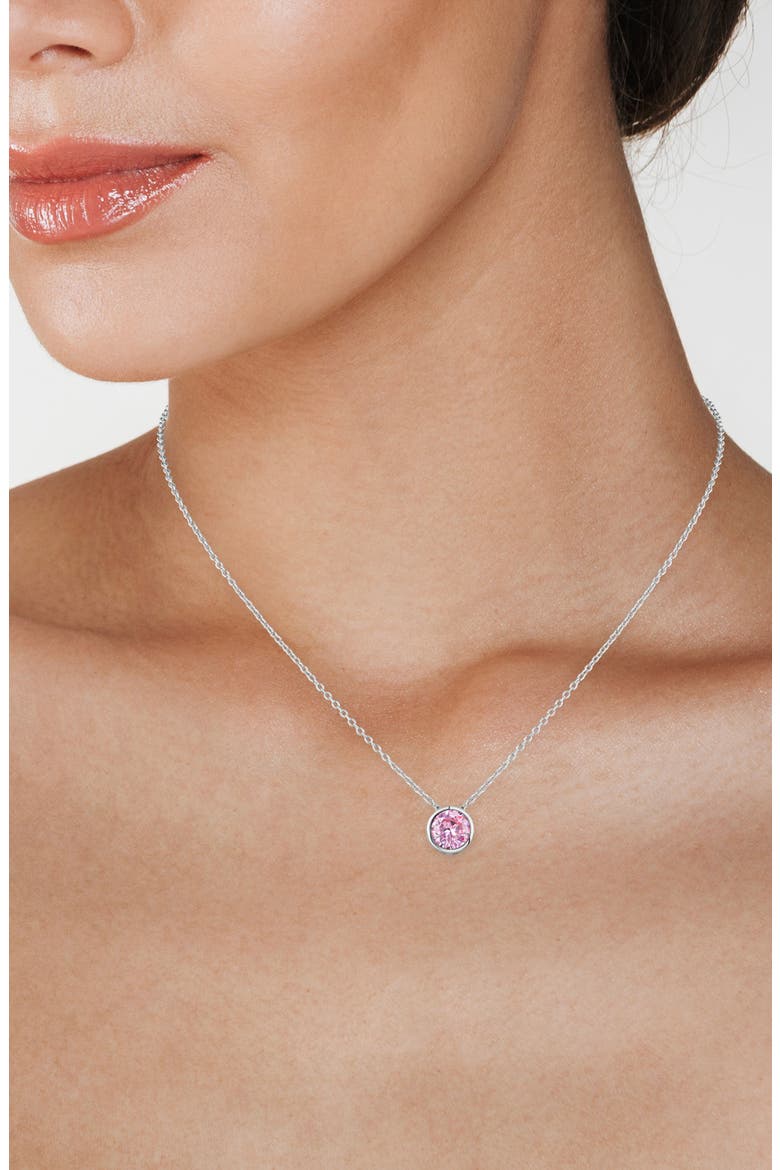 Bezel Birthstone Cubic Zirconia Pendant Necklace, Alternate, color, PINK TOURMALINE/ SILVER