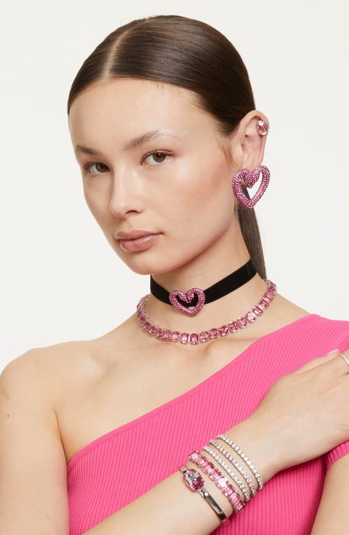 Swarovski Matrix Pink Crystal Small Tennis Bracelet In Rhodium Plated
