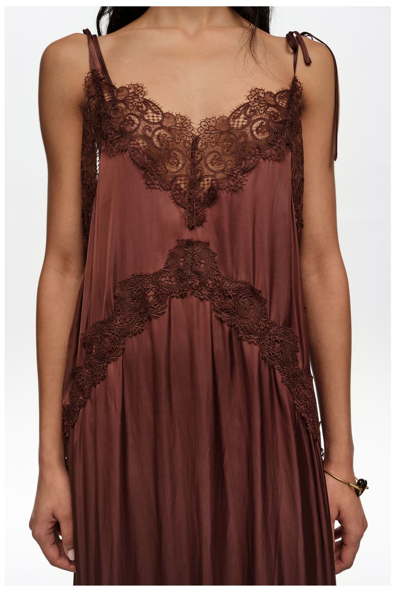 Lace Fluid Dress, Alternate, color, BROWN