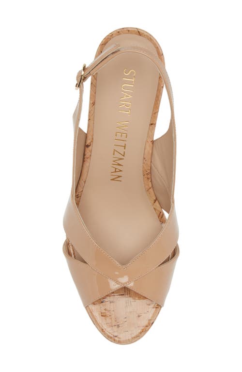 Stuart Weitzman Carmen Patent Slingback Wedge Sandals In Adobe