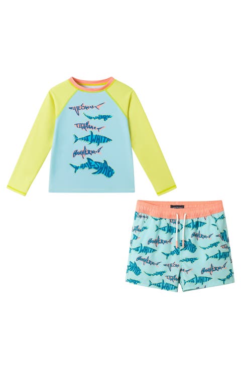 Kids' Sailboat Long Sleeve Two-Piece Rashguard Swimsuit (Toddler & Little Kid)