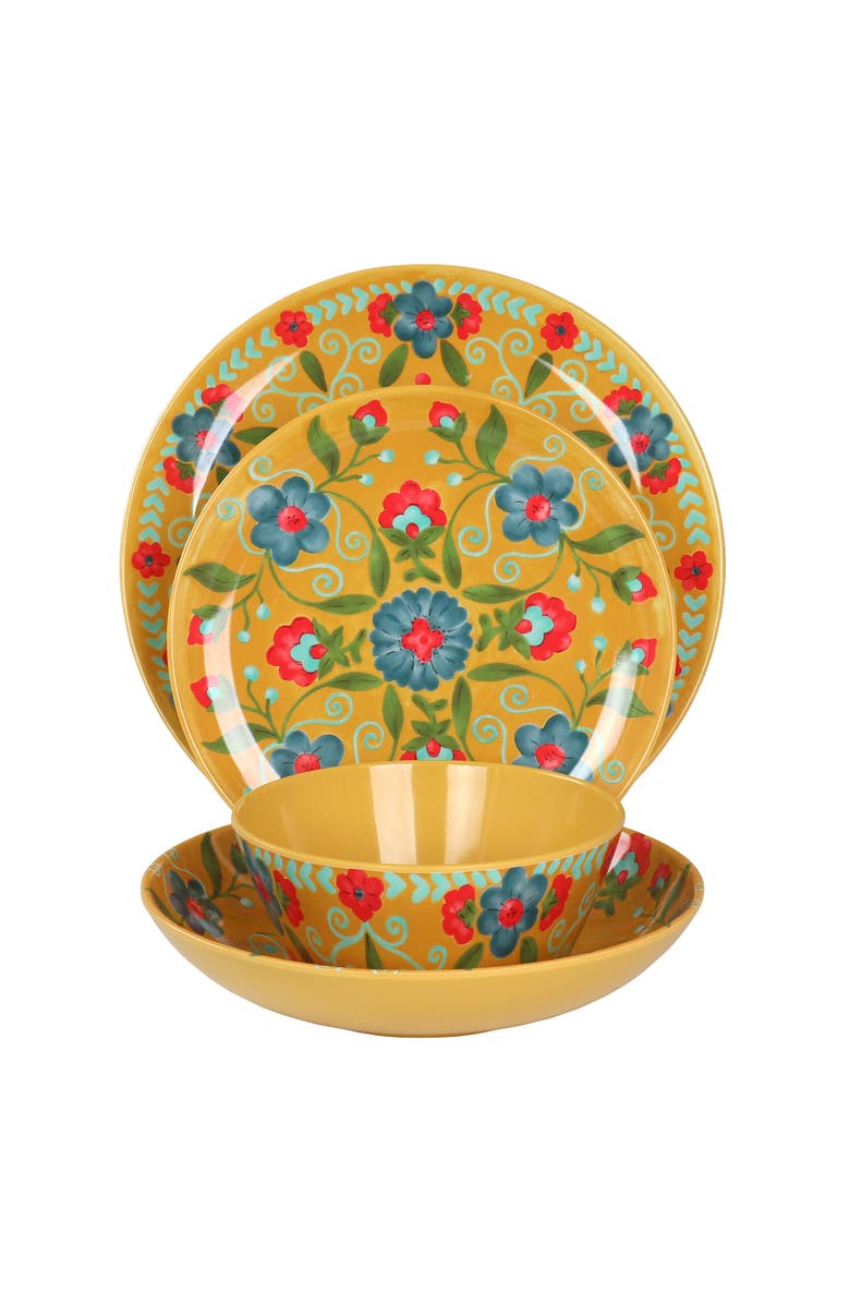 Laurie Gates California Designs Elena Amour 16 Piece Floral Round Melamine Dinnerware Set, Alternate, color, Multi