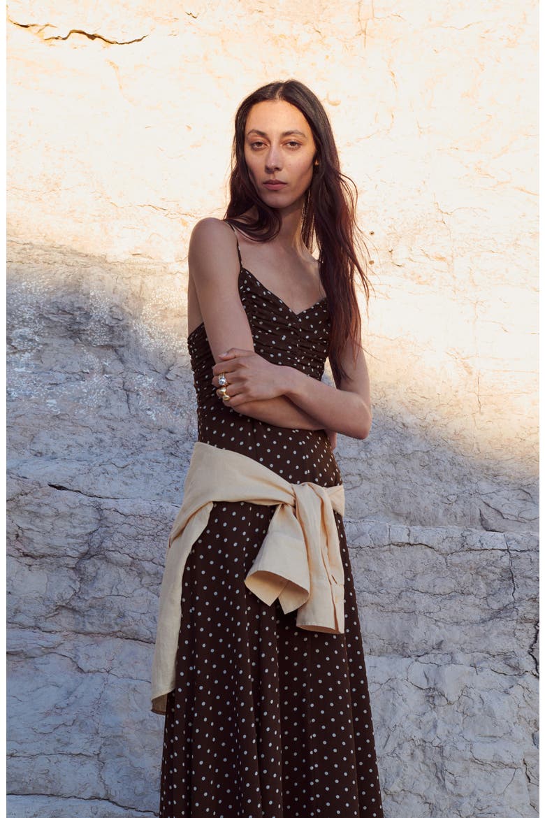 Ruched Dot Sleeveless Maxi Dress, Alternate, color, CHOCOLATE