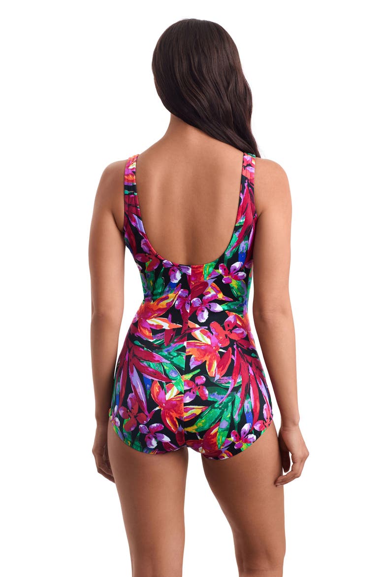 Shirred Front Girl Leg Chlorine Resistant One-Piece Swimsuit, Alternate, color, Secret Jungle