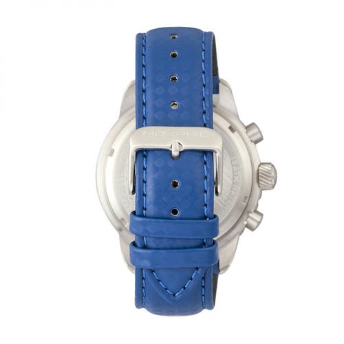 Morphic M51 Series Chronograph Leather-band Watch W/date In Silver/blue