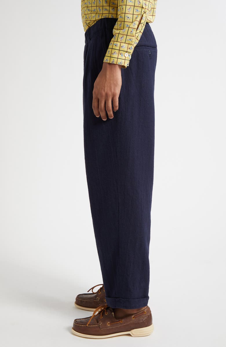 BEAMS Pleated Linen & Cotton Elastic Waist Pants, Alternate, color, 79 Navy