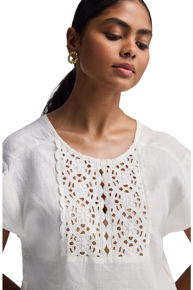 Boxy Top with Embroidered Lace Detail, Alternate, color, Shell Off-white