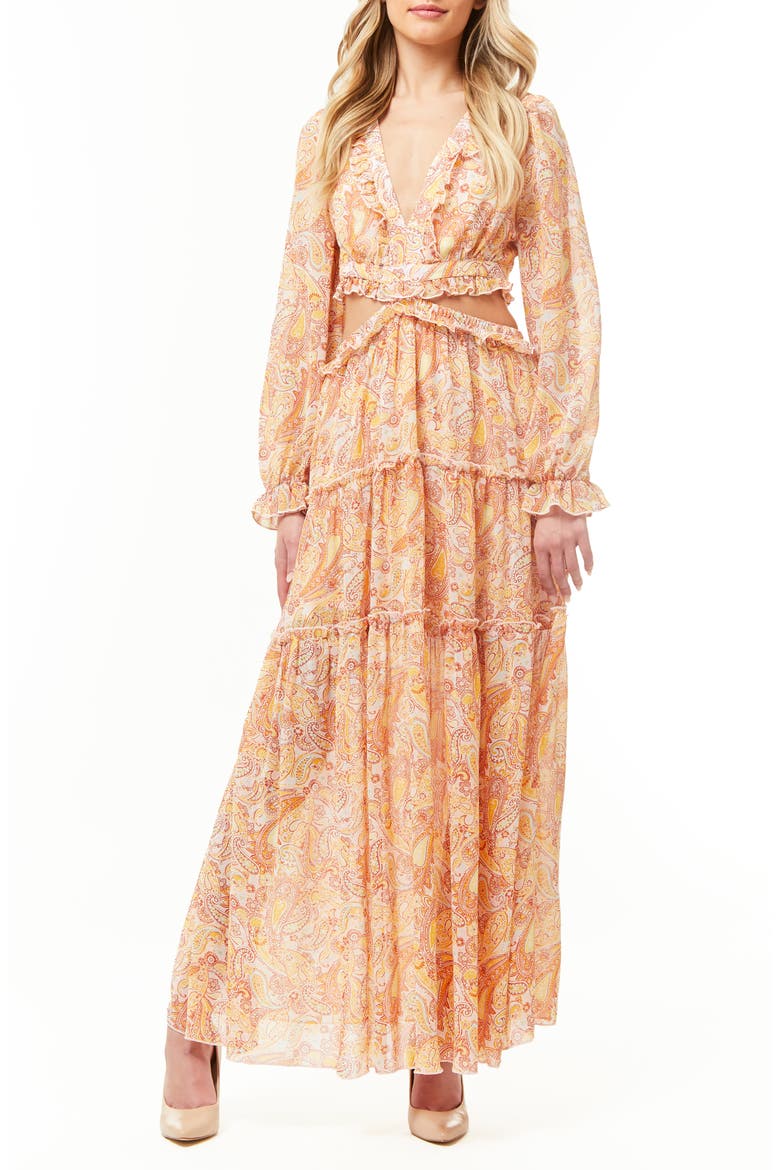 France Long Sleeve Chiffon Maxi Dress, Main, color, CREAM MULTI