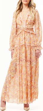 BY DESIGN France Long Sleeve Chiffon Maxi Dress