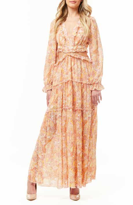 BY DESIGN France Long Sleeve Chiffon Maxi Dress