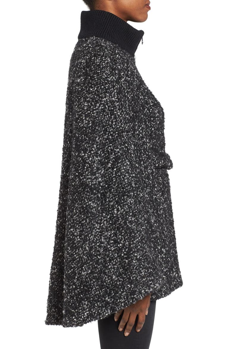 Tweed Bouclé Belted Cape, Alternate, color, BLACK GREY